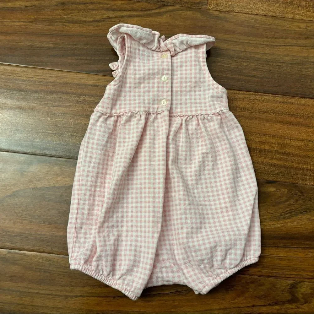 Ralph Lauren pink/white gingham plaid sleeveless ruffle romper